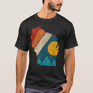 ウィスコンシン州ヴィンテージ地図 マウンテンハイキング Tシャツ