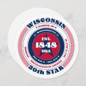 ウィスコンシン州円形タイポグラフィフラットカード (正面/裏面)