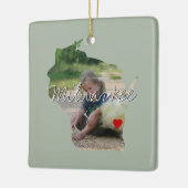 ウィスコンシン州写真の挿入と町名 セラミックオーナメント (左)