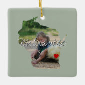 ウィスコンシン州写真の挿入と町名 セラミックオーナメント (正面)