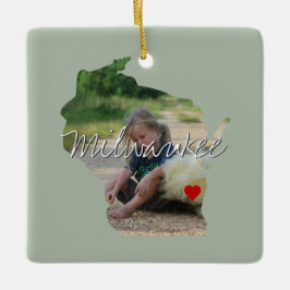 ウィスコンシン州写真の挿入と町名 セラミックオーナメント