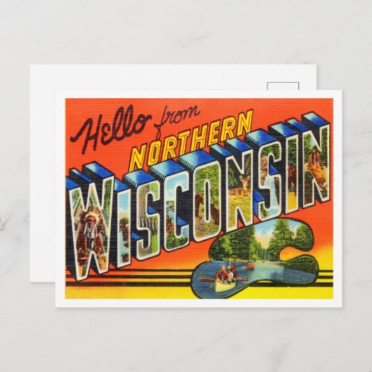 ウィスコンシン州北部ヴィンテージ旅行からの挨拶 ポストカード (正面/裏面)