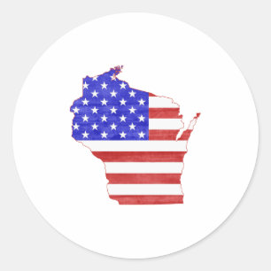 ウィスコンシン州地図とアメリカ国旗Patriotic USA ラウンドシール