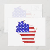 ウィスコンシン州地図と愛国的なアメリカ国旗 ポストカード (正面/裏面)