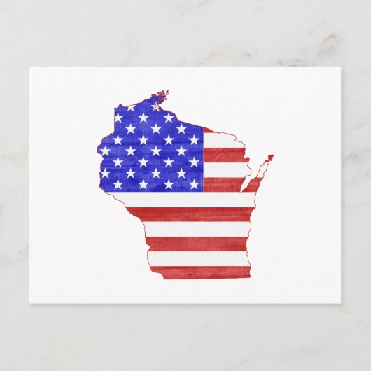 ウィスコンシン州地図と愛国的なアメリカ国旗 ポストカード (正面)