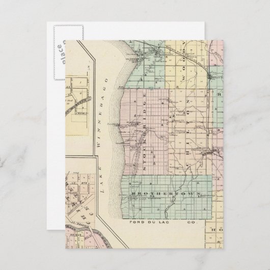 ウィスコンシン州州カルメット郡の地図 ポストカード (正面/裏面)