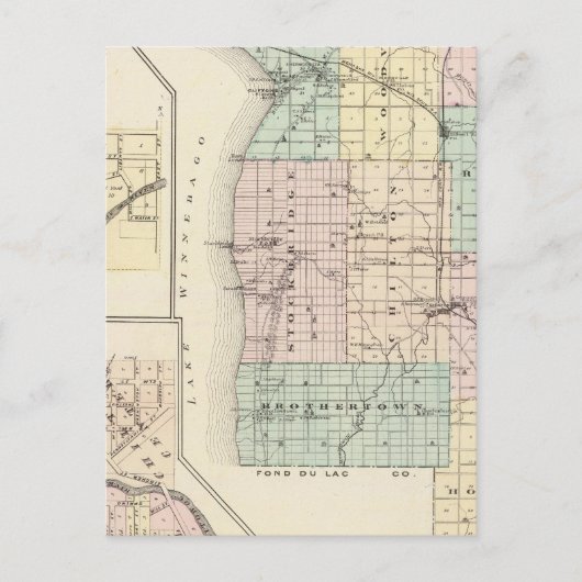 ウィスコンシン州州カルメット郡の地図 ポストカード (正面)