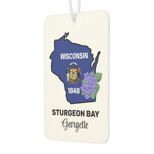 ウィスコンシン州旗とフラワーブルーバイオレット カーエアーフレッシュナー (左)