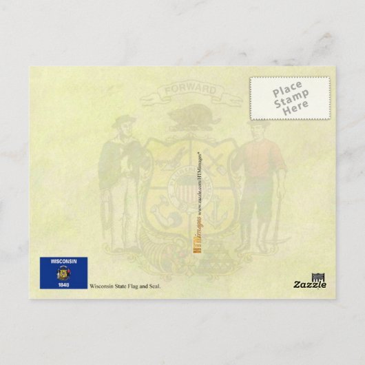ウィスコンシン州旗と印章 ポストカード (裏面)