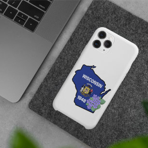 ウィスコンシン州旗と花共通ブルーバイオレット iPhone 15 PRO MAXケース