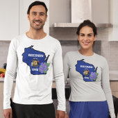 ウィスコンシン州旗と花共通ブルーバイオレット Tシャツ