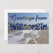 ウィスコンシン州旗よりの挨拶USAハート ポストカード (正面/裏面)
