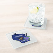 ウィスコンシン州旗&フラワーブルーバイオレット名前をカスタムする ガラスコースター (アングル)