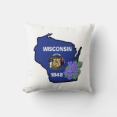 ウィスコンシン州旗&フラワーブルーバイオレット名前をカスタムする クッション (正面)
