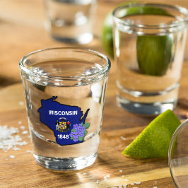 ウィスコンシン州旗&フラワーブルーバイオレット名前をカスタムする ショットグラス