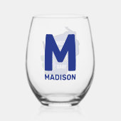 ウィスコンシン州旗&フラワーブルーバイオレット名前をカスタムする ステムなしワイングラス (裏面)