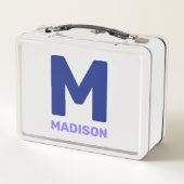 ウィスコンシン州旗&フラワーブルーバイオレット名前をカスタムする メタルランチボックス (裏面)