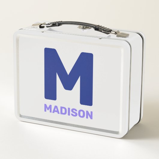 ウィスコンシン州旗&フラワーブルーバイオレット名前をカスタムする メタルランチボックス (裏面)