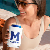 ウィスコンシン州旗&フラワーブルーバイオレット名前をカスタムする 缶クーラー