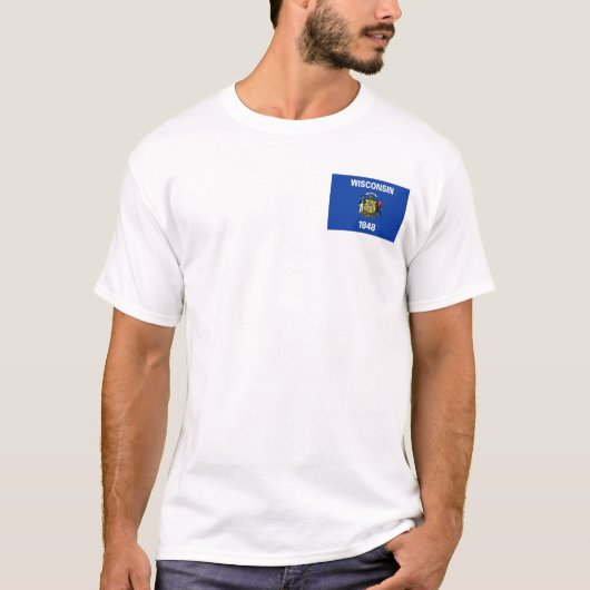 ウィスコンシン州旗+地図Tシャツ Tシャツ (正面)