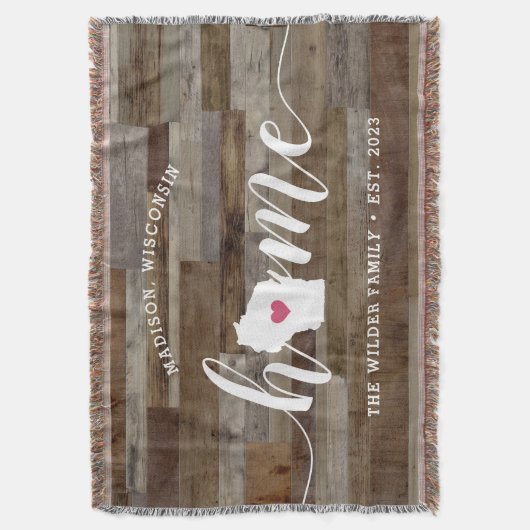ウィスコンシン州 自宅 おしゃれ 木目調 スローブランケット (正面縦)