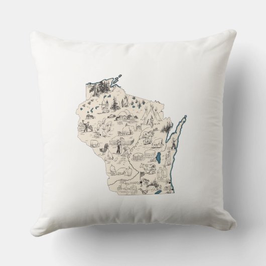 ウィスコンシン形ヴィンテージ写真地図アンティーク図 クッション (裏面)