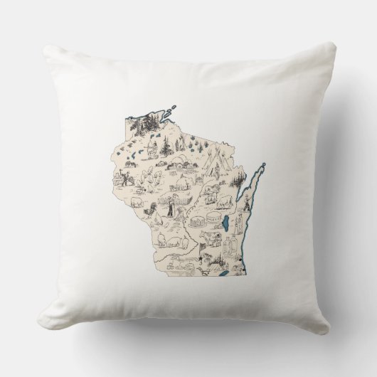 ウィスコンシン形ヴィンテージ写真地図アンティーク図 クッション (正面)