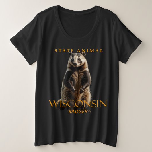 ウィスコンシン準州の動物 バジャー プラスサイズTシャツ (デザイン正面)
