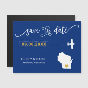 ウィスコンシン結婚式の日付カードを保存する，マップ マグネット招待状