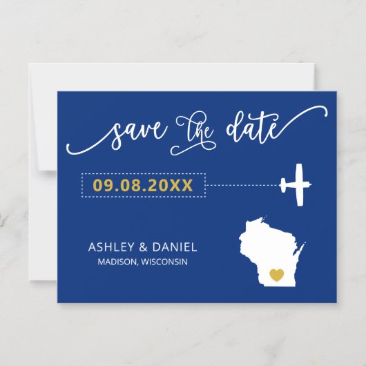 ウィスコンシン結婚式の日付カードを保存する,マップ マグネット招待状 (正面)