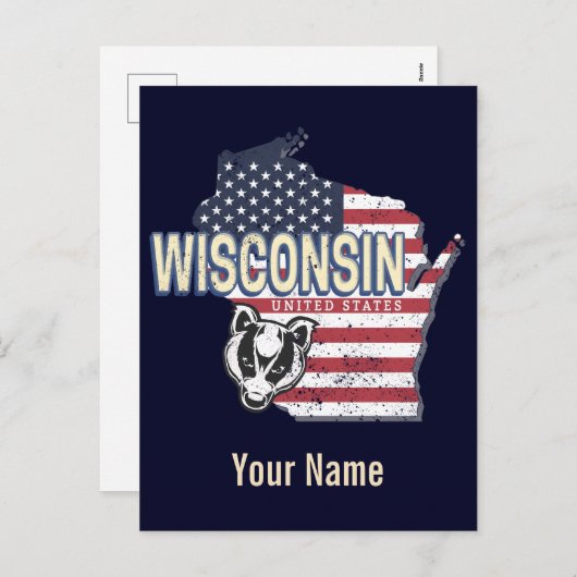 ウィスコンシン統一された州州マップヴィンテージUSA シーズンポストカード (正面/裏面)