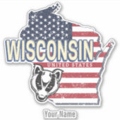 ウィスコンシン統一された州州マップヴィンテージUSA シール (正面)