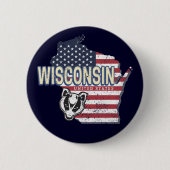 ウィスコンシン統一された州州マップヴィンテージUSA 缶バッジ (正面)