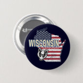 ウィスコンシン統一された州州マップヴィンテージUSA 缶バッジ (正面&裏面)