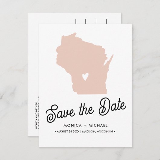 ウィスコンシン行き先ウェディング任意の色 案内ポストカード (正面/裏面)