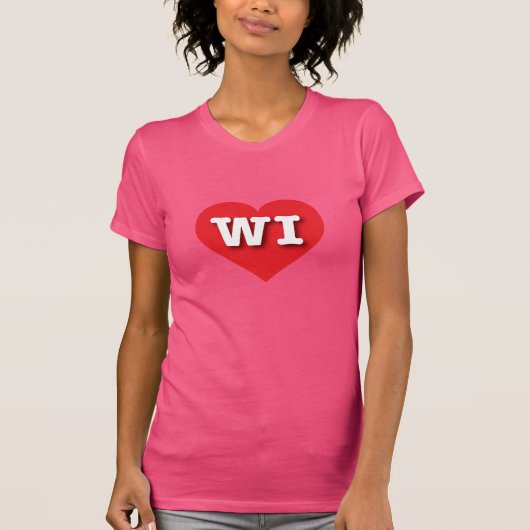 ウィスコンシン赤いハート- I love WI Tシャツ (正面)