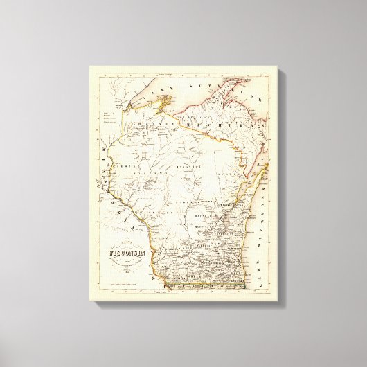 ウィスコンシン1852年ヴィンテージの地図 キャンバスプリント (正面)