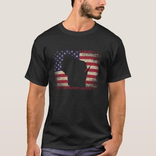 ウィスコンシン7月4日ギフトアメリカ国旗アメリカ合衆国 Tシャツ (正面)
