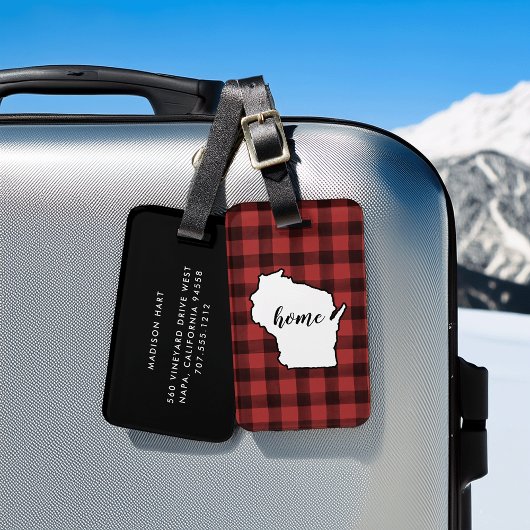 ウィスコンシン | レッド&ブラックバッファロープレイドホーム州 ラゲッジタグ