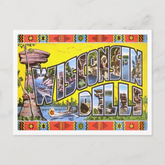 ウィスコンシンDellsヴィンテージ大文字葉書 ポストカード (正面)