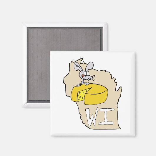 ウィスコンシンWIマップ&チーズマウス漫画アート マグネット (正面/裏面)