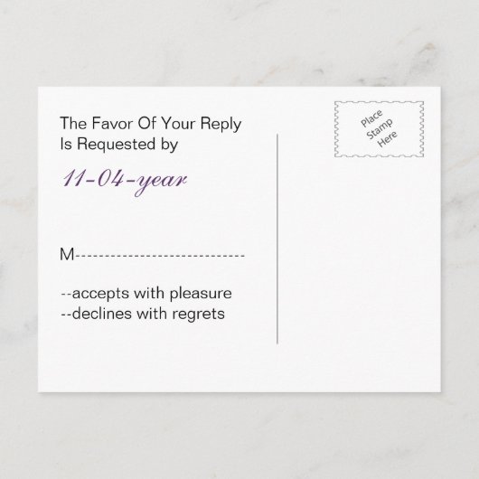 ウィスツリー紫のロベバードモダン結婚式 インビテーションポストカード (裏面)