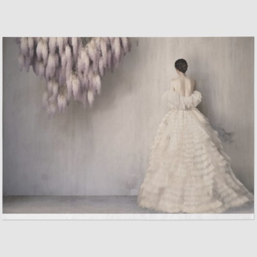 ウィステリアと白のレディ花模様ポートレートアート 薄葉紙 (正面)