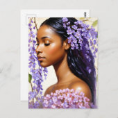ウィステリアウーマンパープルフローラポートレート ポストカード (正面/裏面)