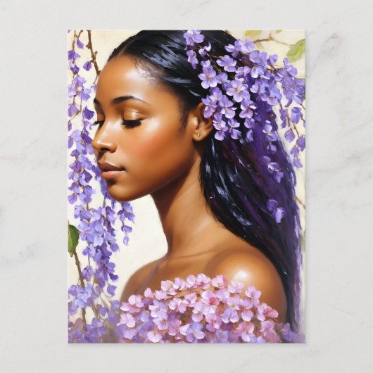 ウィステリアウーマンパープルフローラポートレート ポストカード (正面)