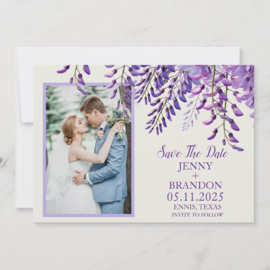 ウィステリアエレガントラベンダーパープルフローラ写真 セーブザデート (正面)