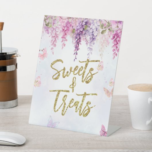 ウィステリアグリッターバタフライ誕生日スイーツトリート 台座サイン (インサイチュ)