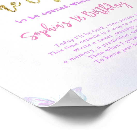 ウィステリアグリッターバタフライ誕生日タイムカプセル ポスター (角)