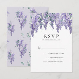 ウィステリアダスティパープルウォーターカラーウェディングRSVPカード 出欠カード