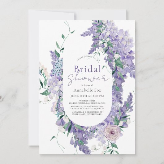 ウィステリアダスティパープルウォーターブライダルシャワー 招待状 (正面)